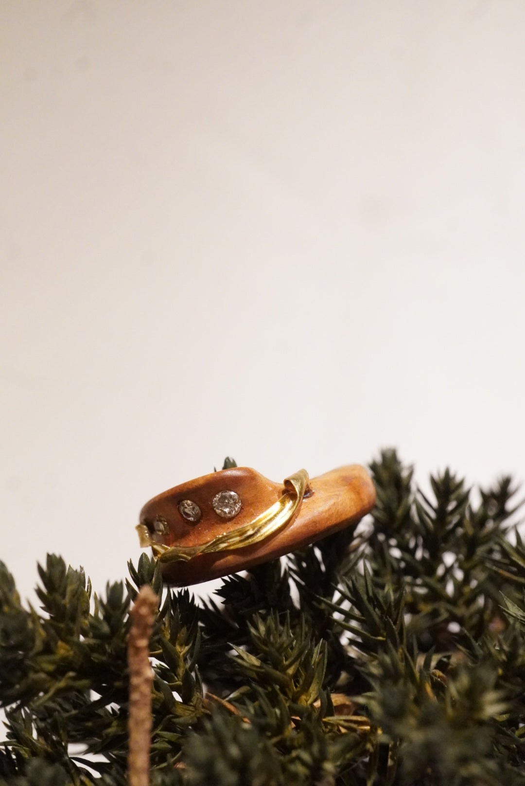 Wood Ring -  Gold Diamond