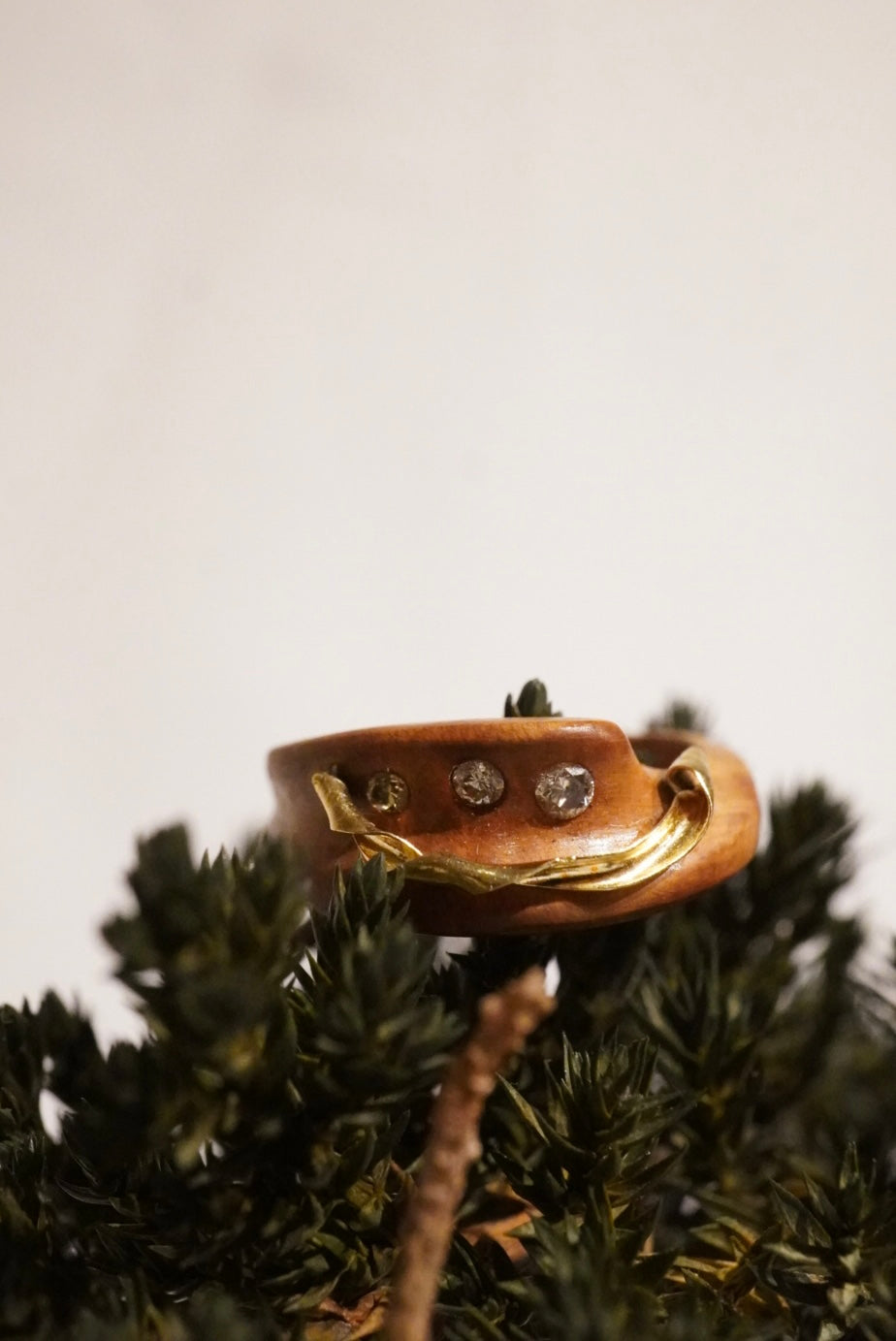 Wood Ring -  Gold Diamond
